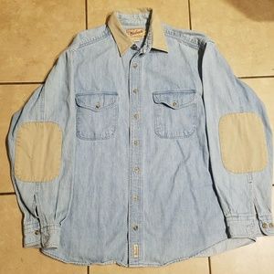 Woolrich denim shirt w/elbow patches size L